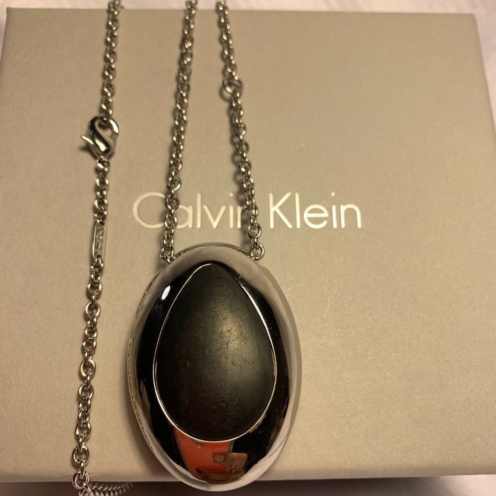 Calvin Klein Wood Silver Pendant Chain Necklace - Picture 1 of 15
